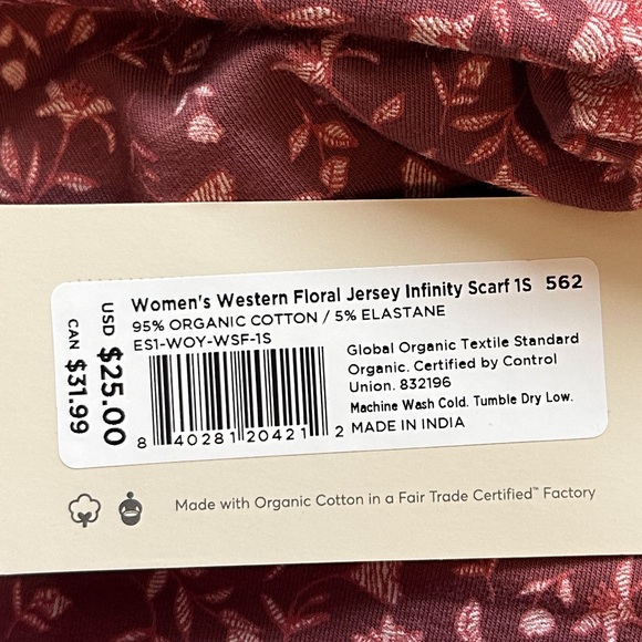 RARE NWT Pact Infinity Scarf Western Floral Jersey Organic Cotton Pink Mauve - Picture 3 of 3